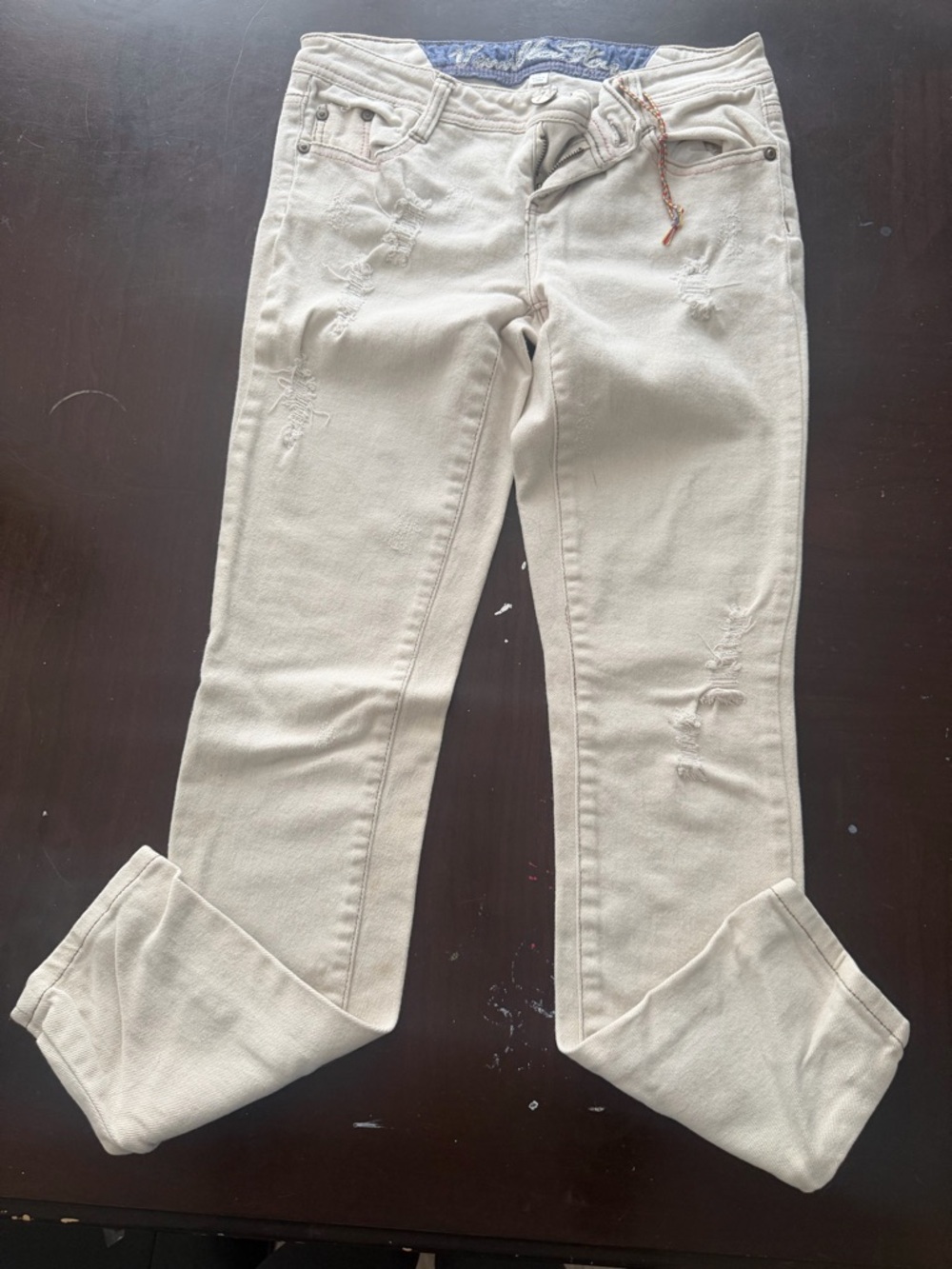 Vanilla Star Cream Distressed Skinny Capris